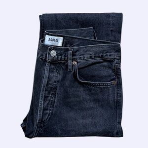 AGOLDE 90s Mid Rise Loose Straight Jeans Photogram Blk 31”x 28” Petite Friendly